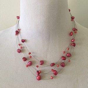 Hot pink 5 strand freshwater pearl necklace